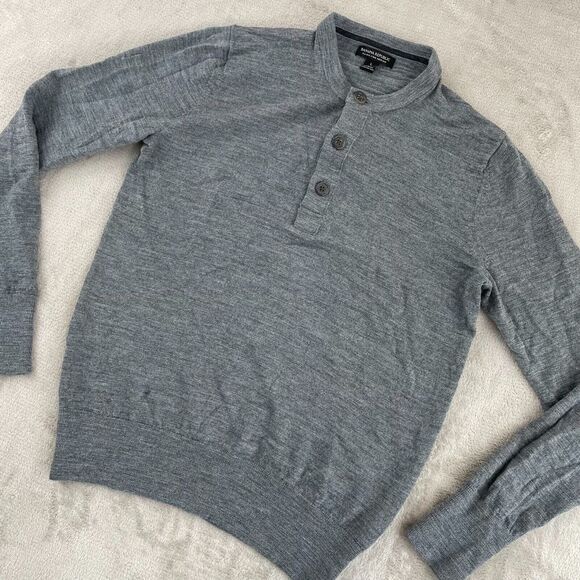 Banana Republic Henley Sweater Men Large 100% Merino Wool Slub Blade Collar Prep - Picture 9 of 10